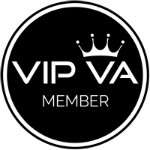 VIPVA Circular logo in black with white crown over VA confirming approved member status