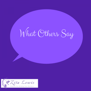 Purple background with speech bubble that has text saying what others say